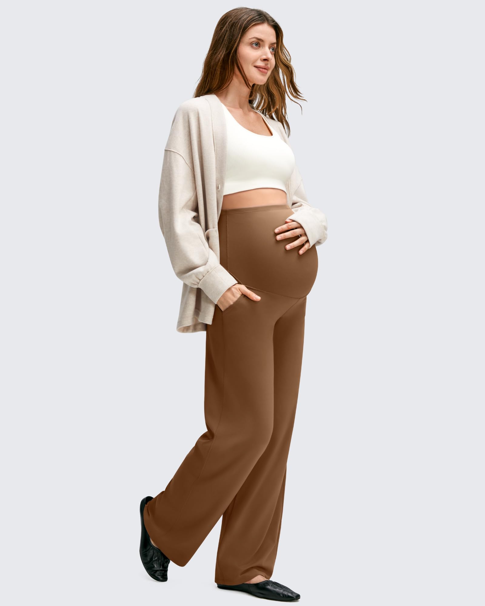 G4Free Maternity Sweatpants Pants Over the Belly,Dark Coffee,XL,Tall