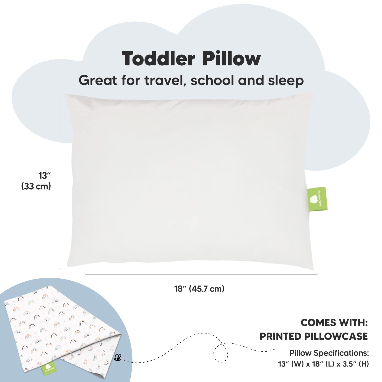 Toddler Pillow with Pillowcase 13x18 My Little Dreamy Pillow(Jolly Rainbow)