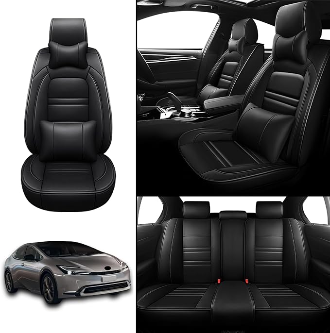 Car Seat Covers for Toyota Prius 2001-2025 | 5-Seats Seat Covers, Waterproof Seat Protectors, Automotive Seat Covers (Full Set with Pillow,Black)