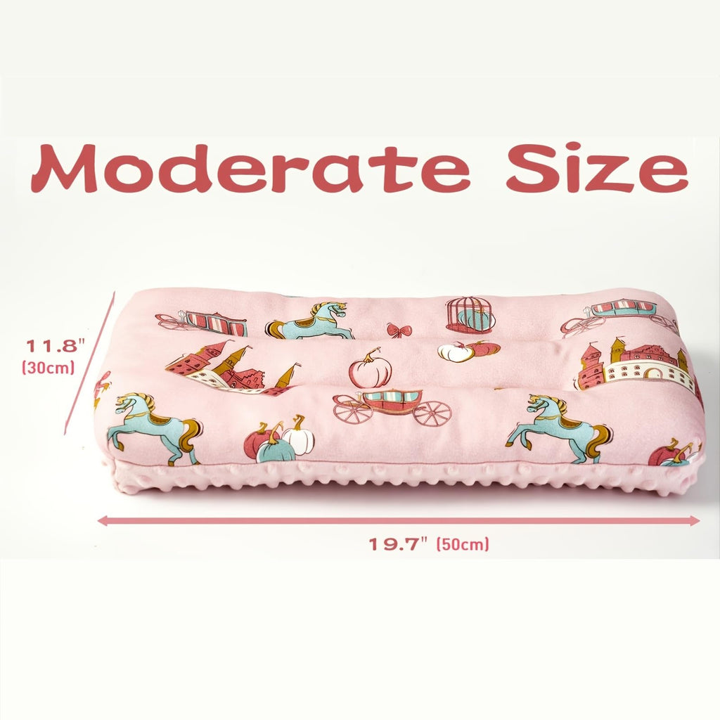 Reidio 1Pcs Toddler Pillow Double Sided Breathable Soft Cotton & Minky Dot Fabric Kids Pillow Cute Small Pillow Machine Washable (Yellow Carriage)