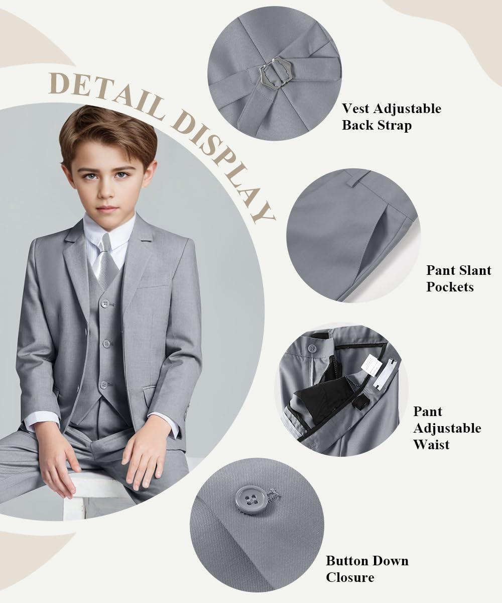 Suits for Boy Slim Fit Boys Suit Ring Bearer Outfit for Kids Gray Size 18