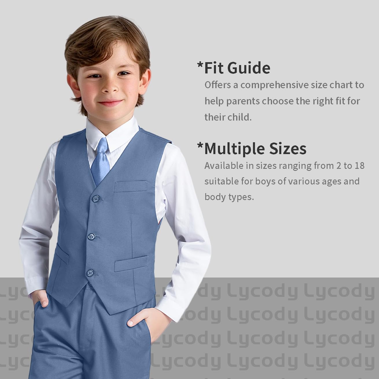 Lycody Boys Suit Vest Set Formal Dress Suits Wedding Outfit, Dusty Blue, 5T