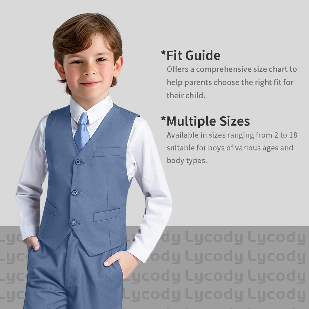 Lycody Boys Suit Vest Set Formal Dress Suits Wedding Outfit, Dusty Blue, 4T
