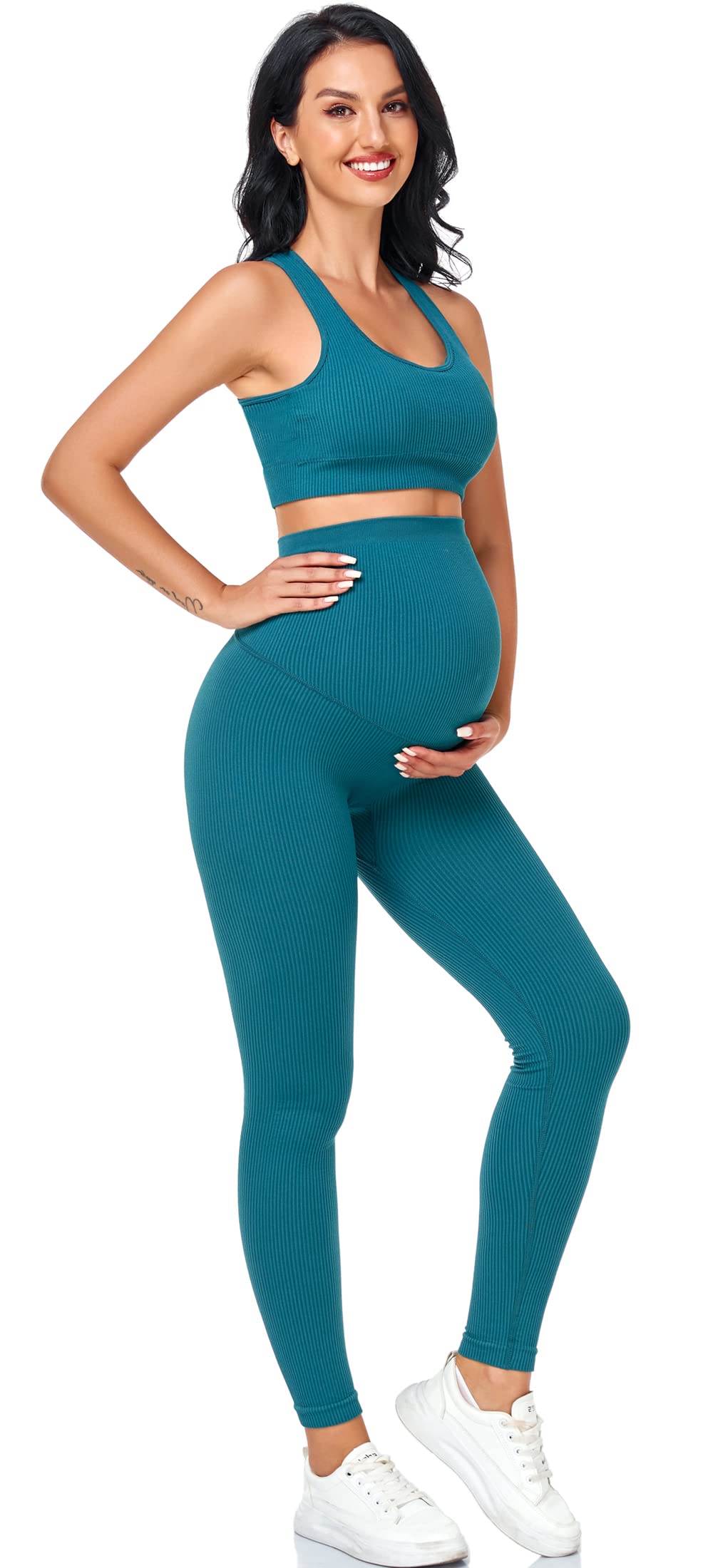Lataly Women's Maternity 2 Piece Outfit Set - Bra & Shorts for Pregnancy - Yoga workout Lounge Wear Sets