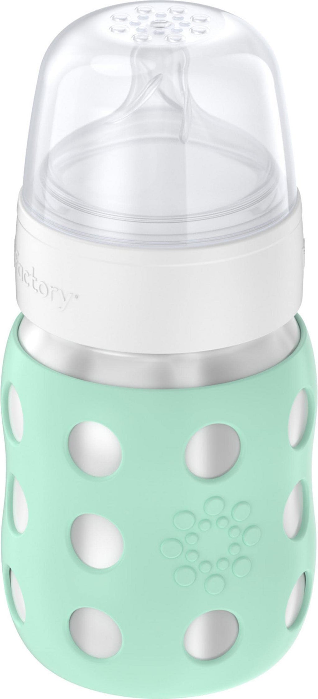 Lifefactory 8 oz Stainless Steel Baby Bottle, Stage 2 Nipple, Mint