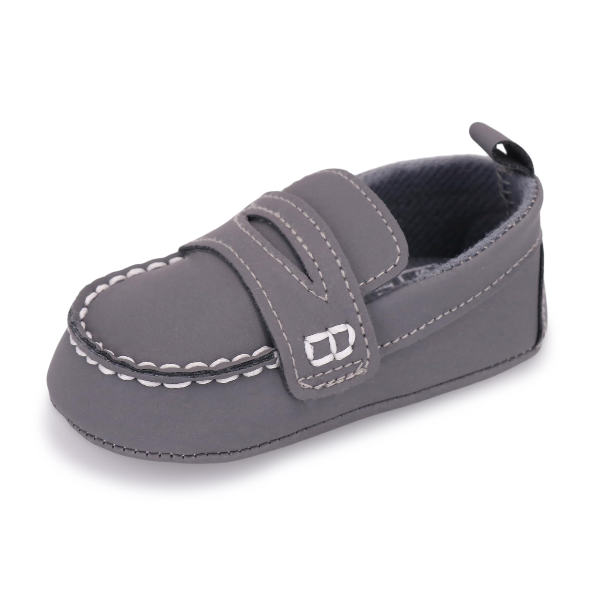 LONSOEN Baby Boys Girls Loafers Prewalker Dress Shoes,Grey 12-18M