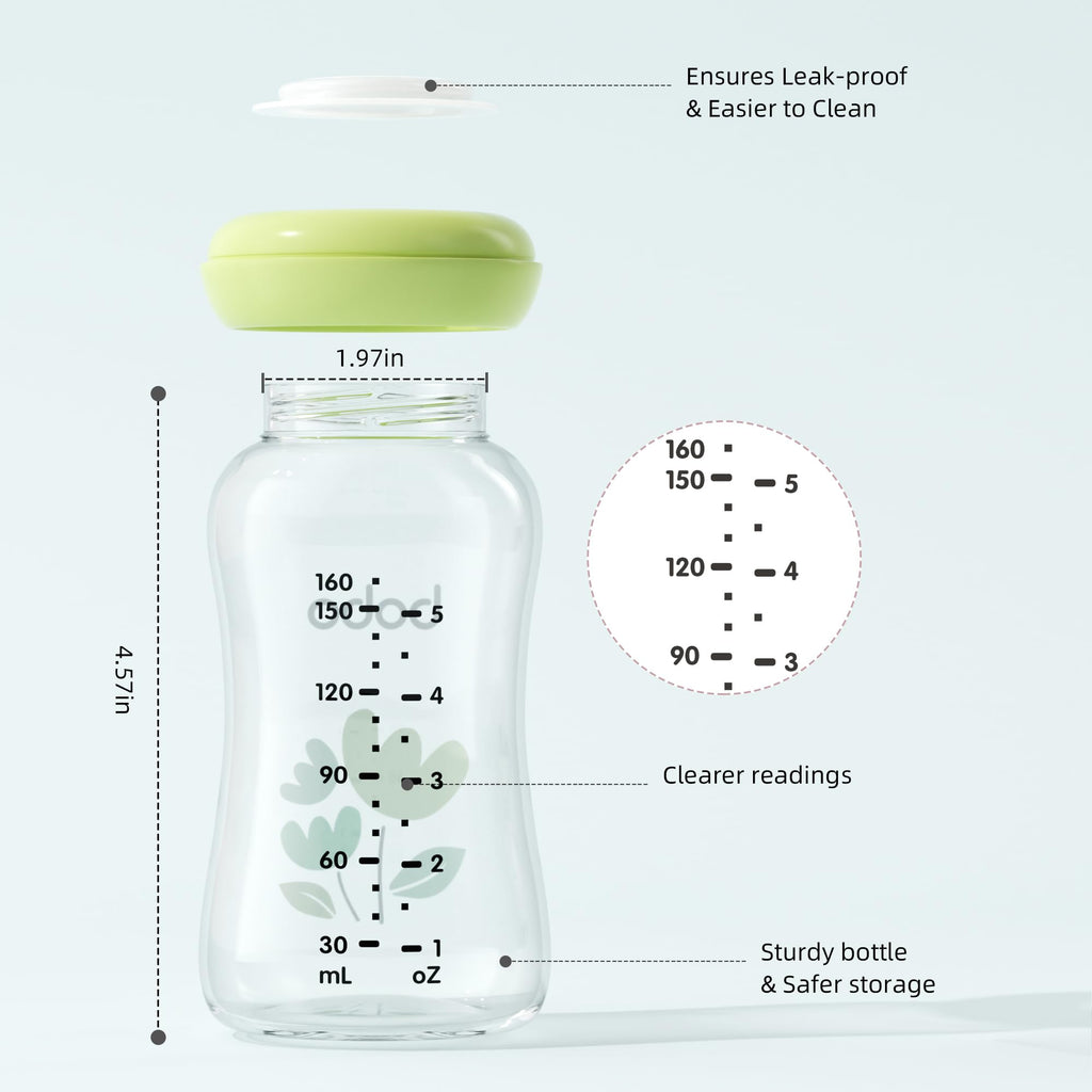 YOHKOH Glass Breast Milk Storage Bottles - 100% Leak-Proof, BPA-Free Breastmilk Storage Containers, Freezer & Dishwasher Safe, Ideal for Nursing Mothers (Green, 5.4oz (Pack of 6))