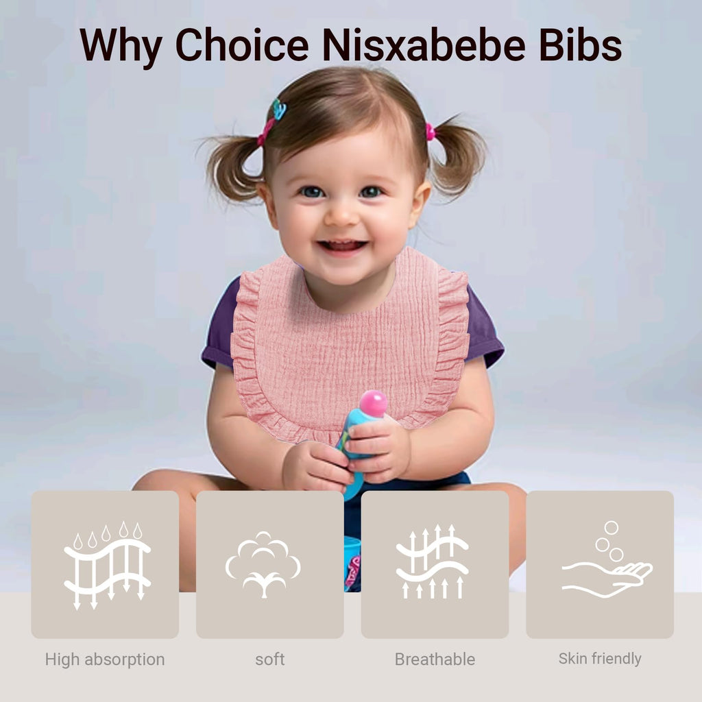 NISXABEBE Baby Muslin Bibs,6 Pcs Drool Bandana Bibs for Baby Girl Drooling and Teething,Soft and Absorbent Cotton for Newborn Toddler