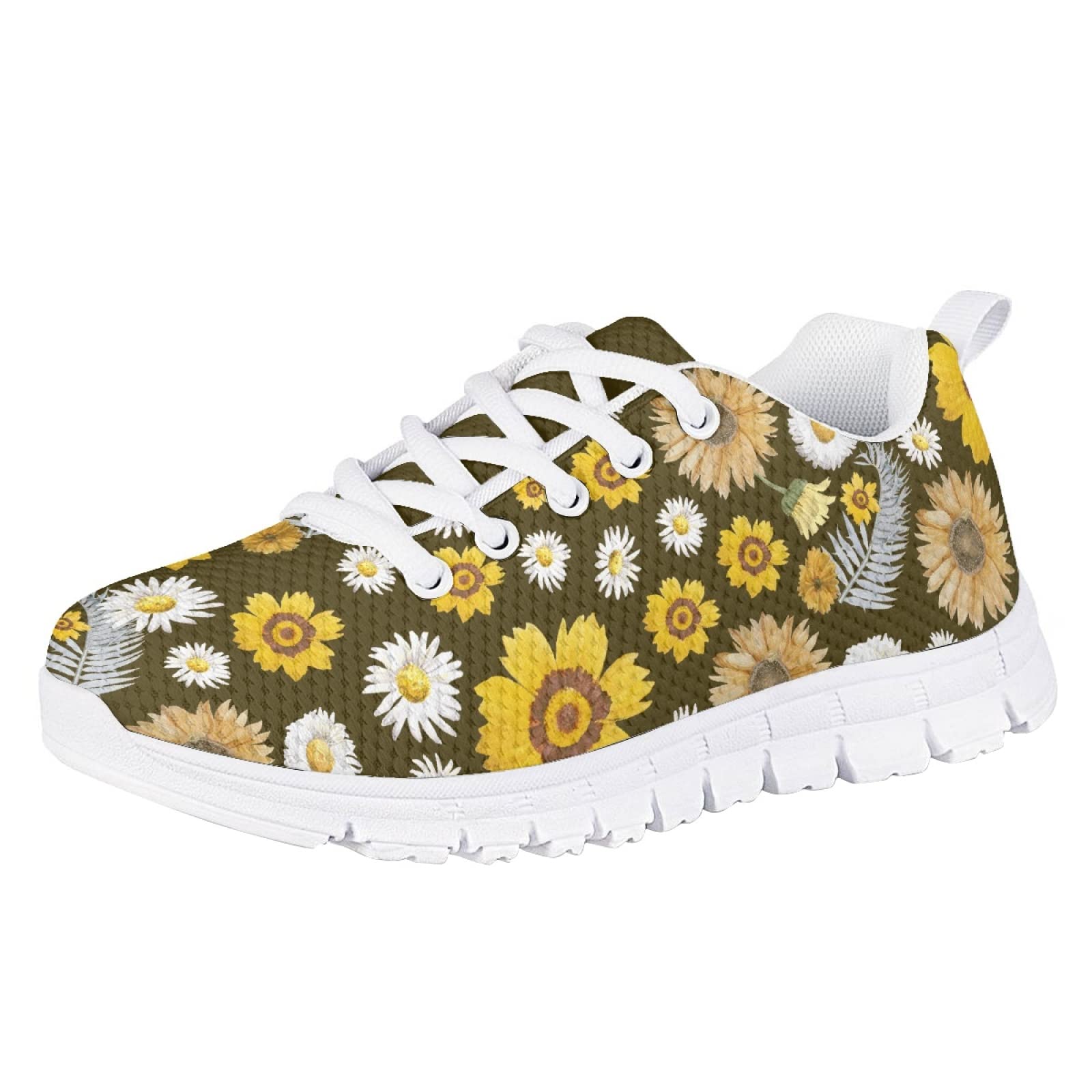 MARSVOVO Boy Girl Sneakers Lightweight Breathable Athletic Flexible Pre Walking Shoes for Boy Girl Classic Comfortable Resistant Sport Shoes Beautiful Turquoise Daisy Printing Size 3 US