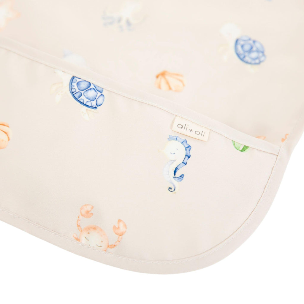 Ali+Oli Smock Bib for Baby (1-pc) Long Sleeve (Undersea) BPA-Free Oeko-Tex Certified, Mess Proof Baby Bib for Eating, Waterproof Baby Smock, Machine Washable, Toddlers Ages 6m+