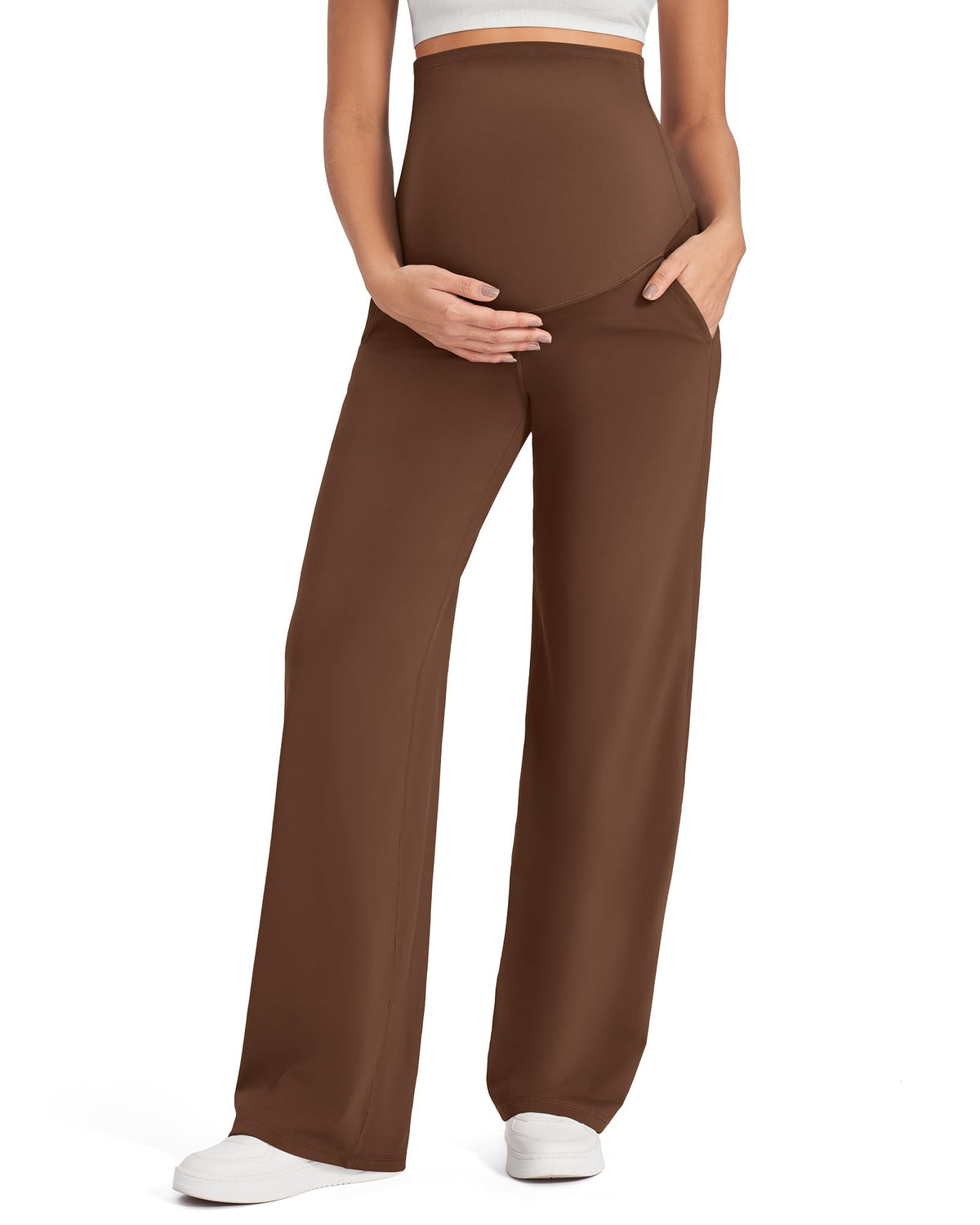 G4Free Maternity Scrub Pants Pregnancy Clothes with Pockets,Taupe,L,Petite