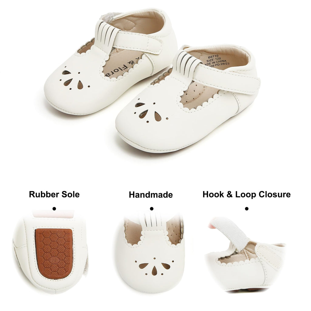 Felix & Flora Soft Sole Ivory White Baby Dress Shoes - Infant Baby Walking Shoes Moccasins Rubber Sole Crib Shoes(Ivory White,12-18Months Infant)