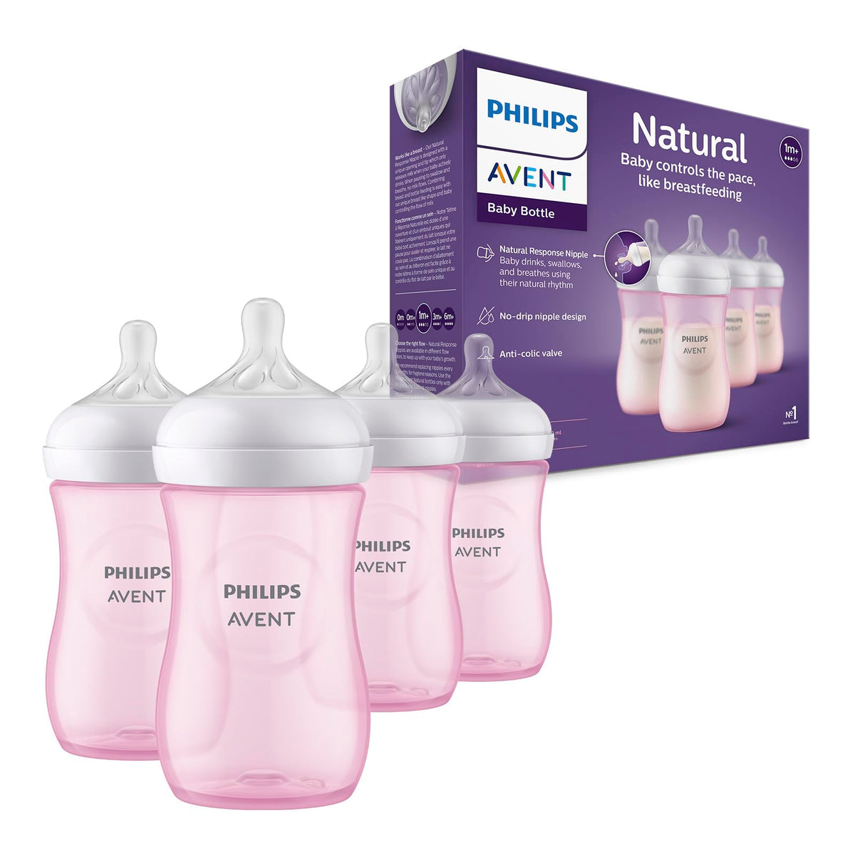 Philips Avent Natural Baby Bottles, Fast Flow, 11 oz, BPA-Free, 4-Pack