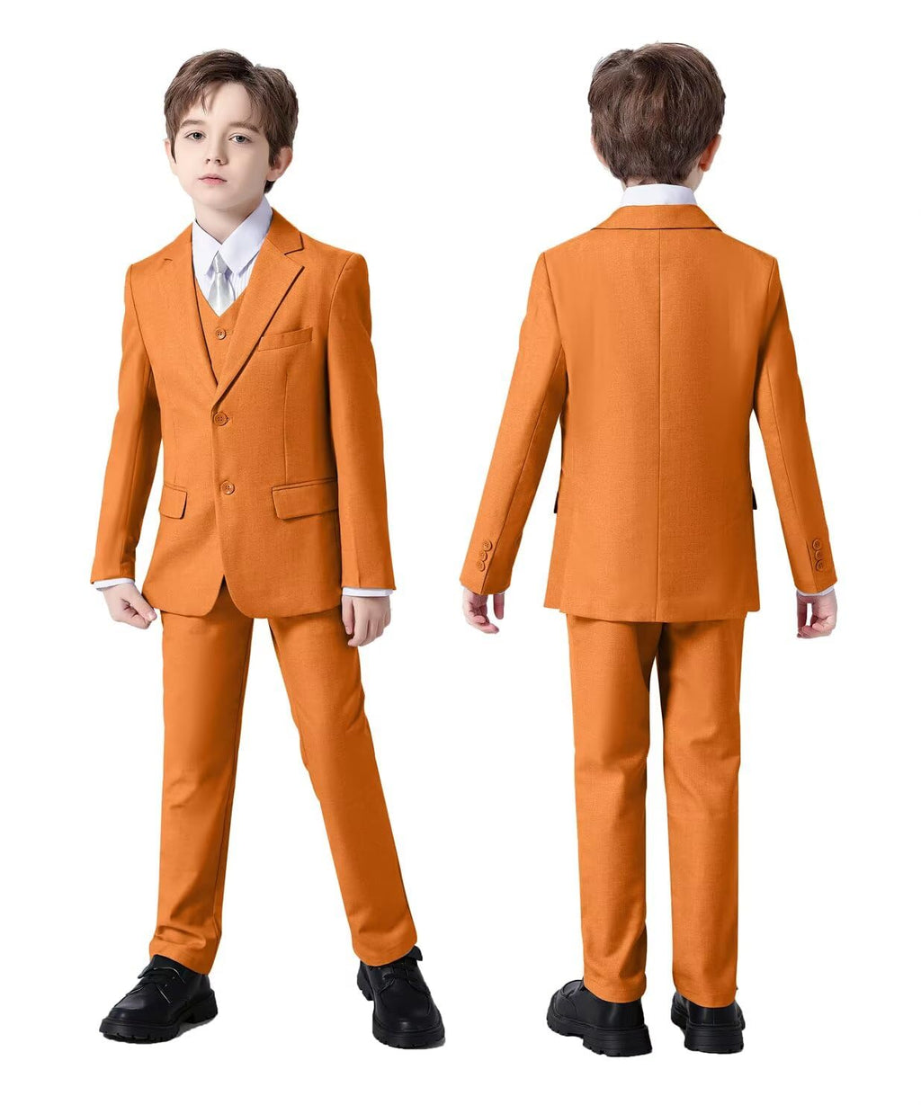 Boys Suit Slim Fit Outfit Suits Kids 6 Piece Jacket Vest Pants Orange 4