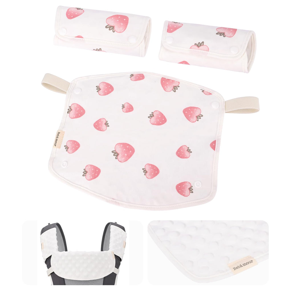 Bebamour Drool and Teething Reversible Cotton Pad For All Carry Positions Baby Carrier White Drool Bib For Boys & Girls(Strawberry)