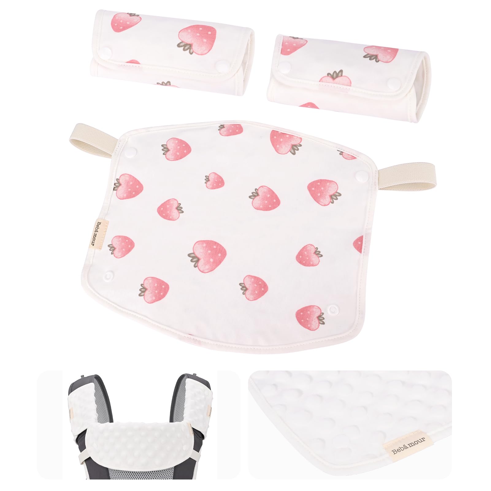Bebamour Drool and Teething Reversible Cotton Pad For All Carry Positions Baby Carrier White Drool Bib For Boys & Girls(Strawberry)