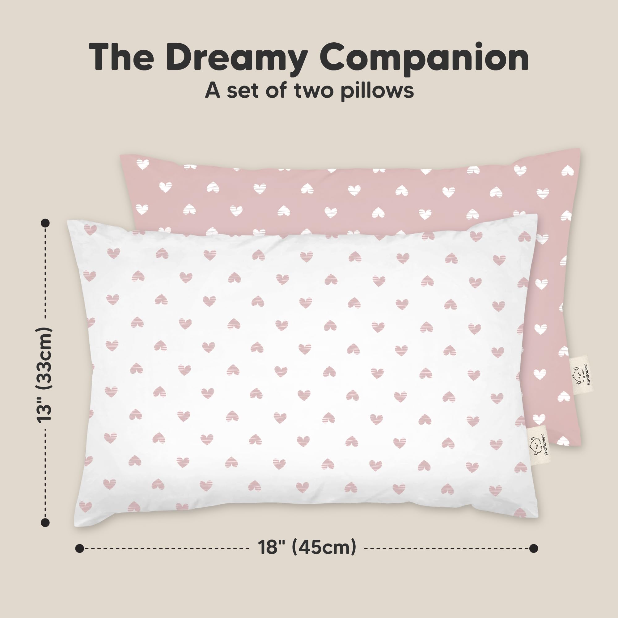 KeaBabies 2pk Toddler Pillows 2 Year Old to 5,13x18 Kids Pillow (Hearts)