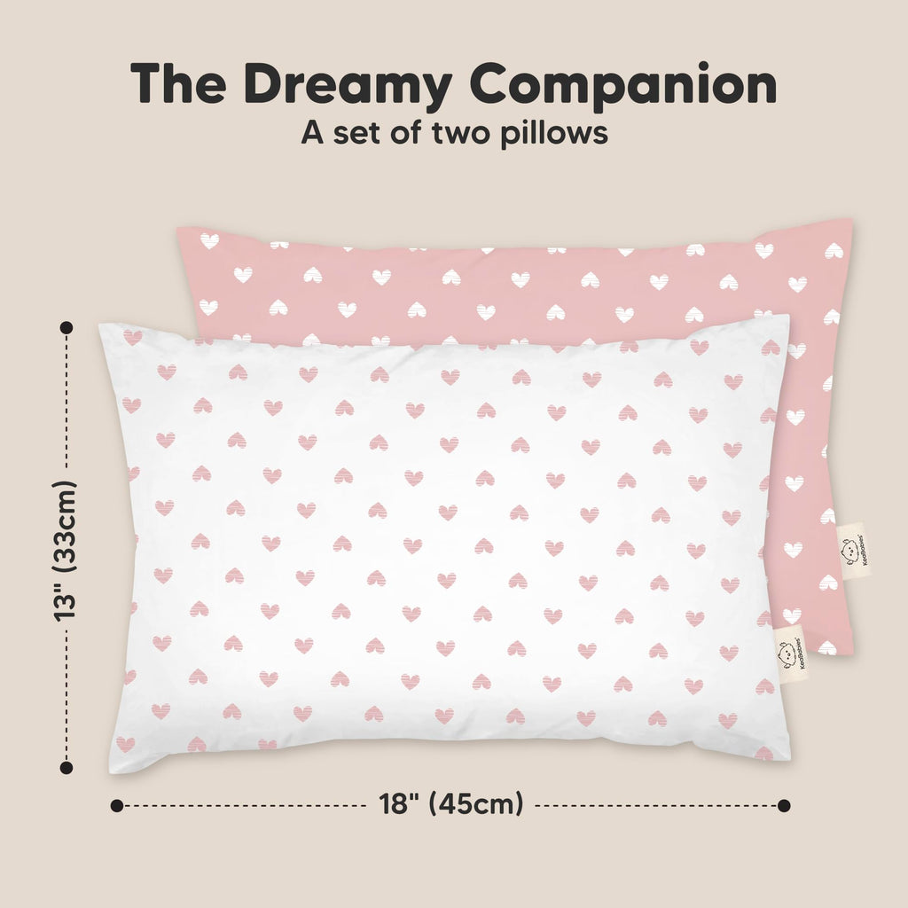 KeaBabies 2pk Toddler Pillows 2 Year Old to 5,13x18 Kids Pillow (Hearts)
