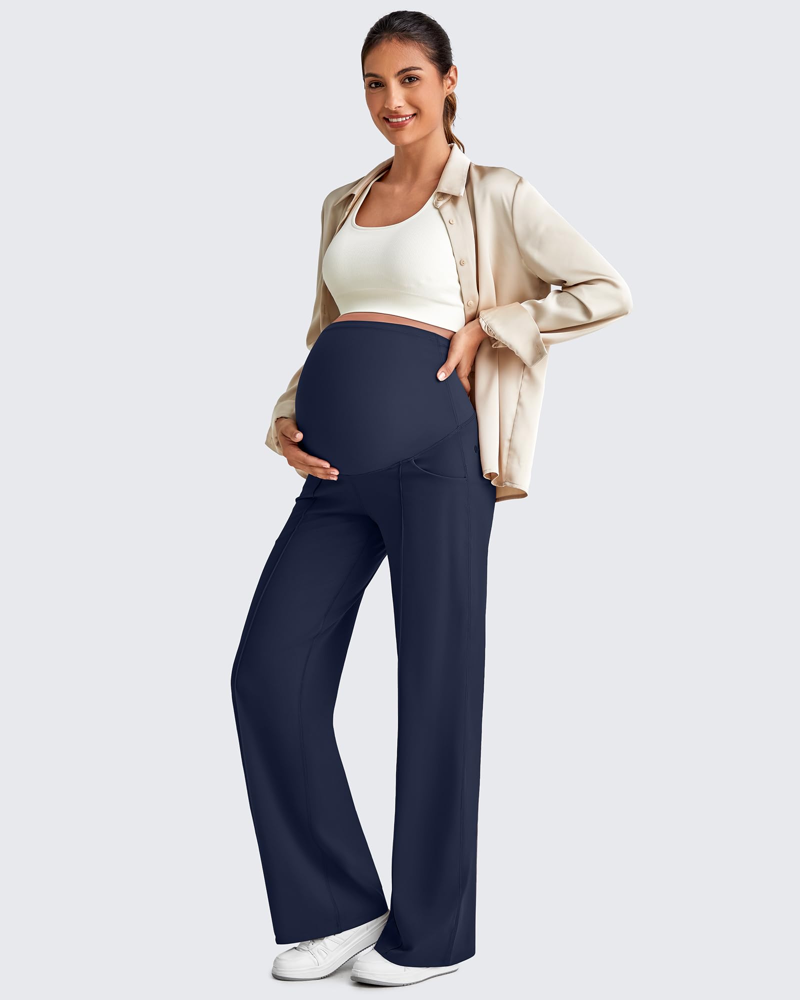 G4Free Maternity Pants with Pockets Pregnancy Pant,Royal Blue,XL,Regular