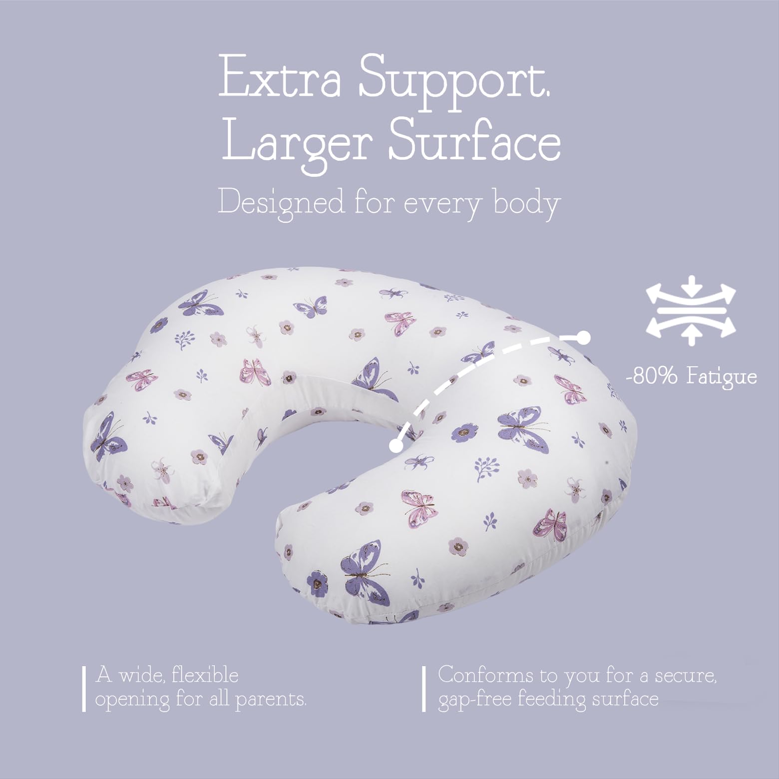 Little Grape Land Muslin Nursing Pillow, Soft 100% Cotton Breastfeeding Pillow with Breathable Cotton Removable Cover, Fog Flower Breast Feeding Pillows for Babies 0-12 Months (Purple Butterfly)