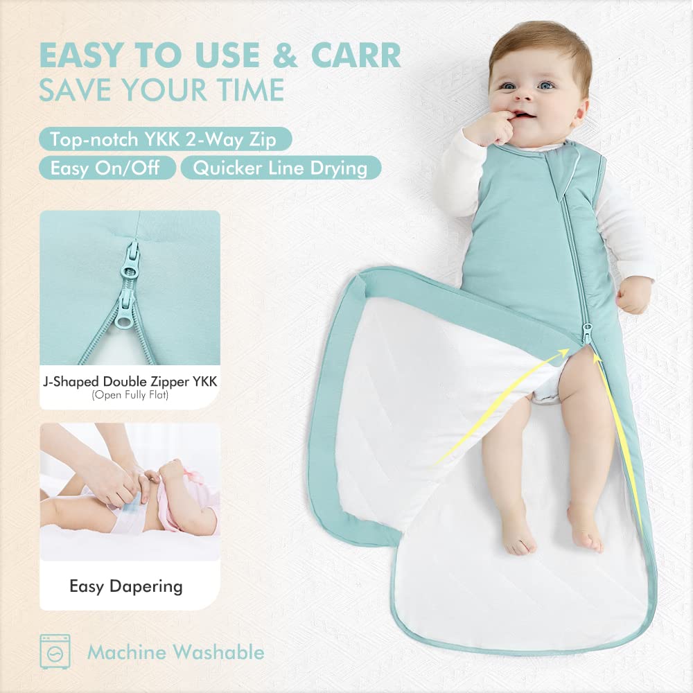 HAPIU Rayon Made from Bamboo Winter Baby Sleep Sack 2.5 TOG, 2-Way Premium Zipper, Warm Quilted Wearable Blanket Baby Infant Toddler, 18-36 Months, Sage