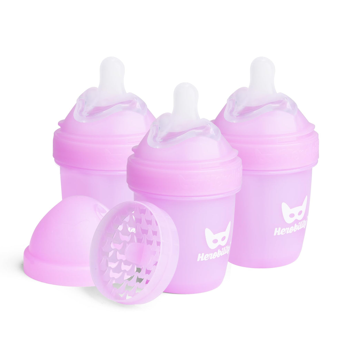 Herobility Anti-Colic Baby Bottles 8.5 fl oz/240ml - Pack of 4 Plastic Baby Bottles, Slow Flow Plastic Bottles, Breast-Shaped Teat for Breastfed Babies, – Multicolor - White, Gray, Iron Blue, Blue