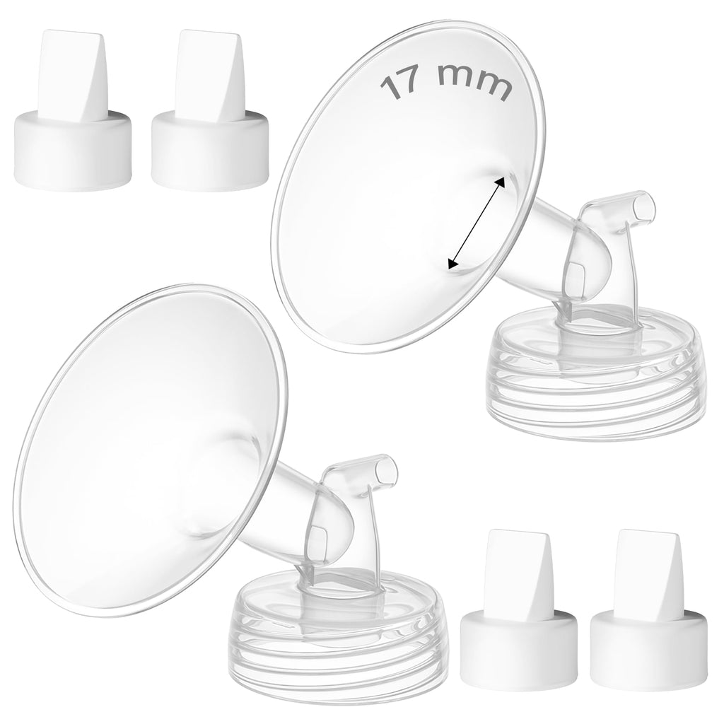 GOTOCUT 6PCS 17mm Breast Pump Flanges, Duckbill Valves Compatible with Spectra S1/S2/9Plus/Synergy Gold, Motif Luna, Wide-Mouth Bottle Fit, Breast Pump Accessories