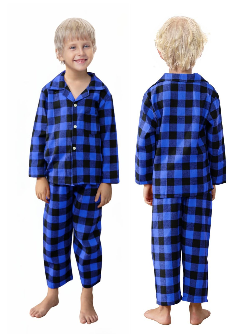 Kids Plaid Pajamas Set, Baby Toddler Little Boy's Girl's 2-Piece Button Down Sleepwear Pjs, Black Blue, 2-3T = Tag 100