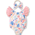 HIHA Baby Swimsuit Girl Toddler Little Kids Bathing Suit Summer One Piece Cartoon Pattern Swimwear Sunsuit 3-4 Years Light Pink