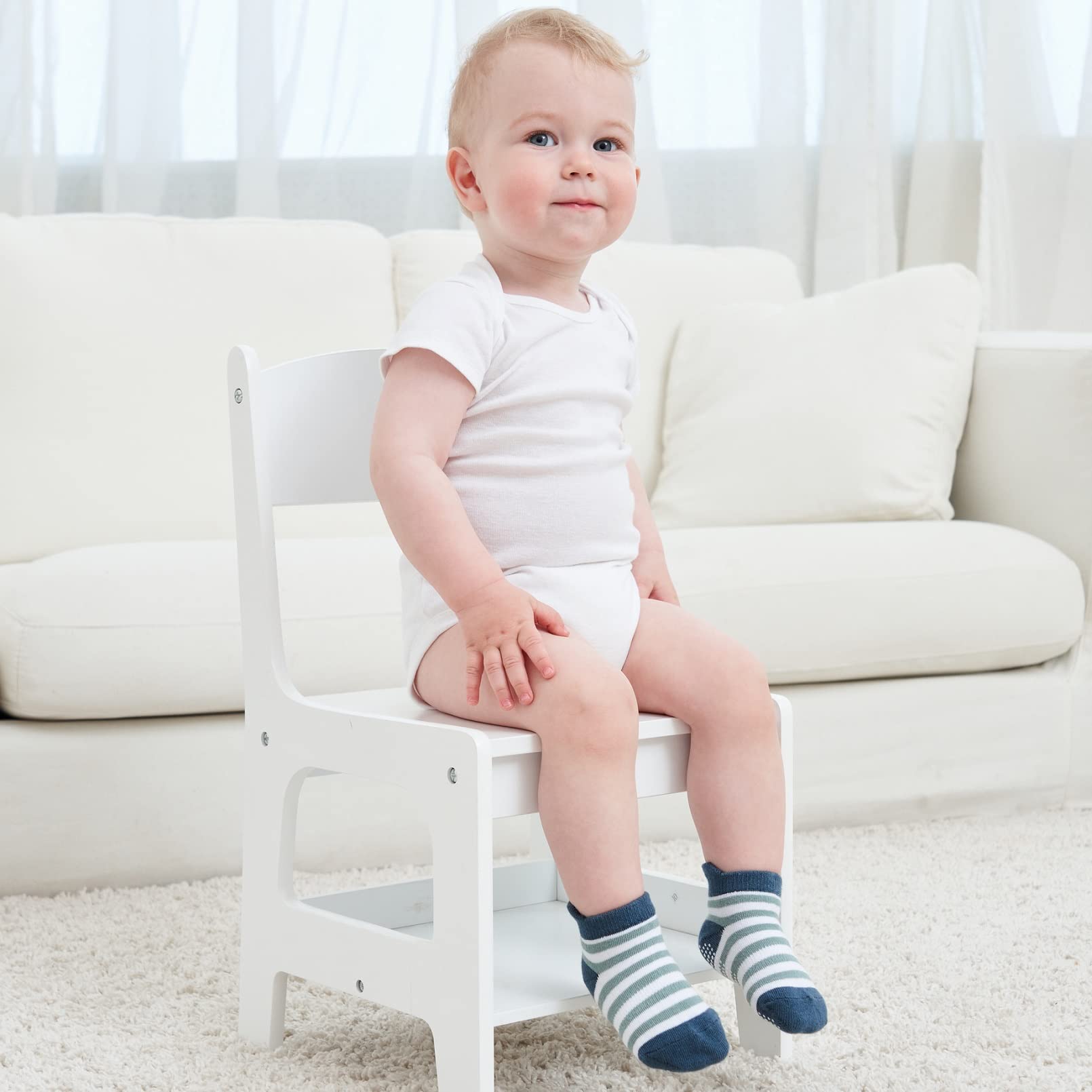 ZAPLES Baby Boys Non Slip Grip Ankle Socks with Non Skid Soles for Infants Toddlers Kids, Boy Stripes, 4-7 Years