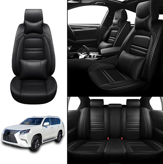 Car Seat Cover for Lexus Car gx460 2010-2023 | 5-Seats Seat Covers, Waterproof Seat Protectors, Automotive Seat Covers (Full Set with Pillow,Black)