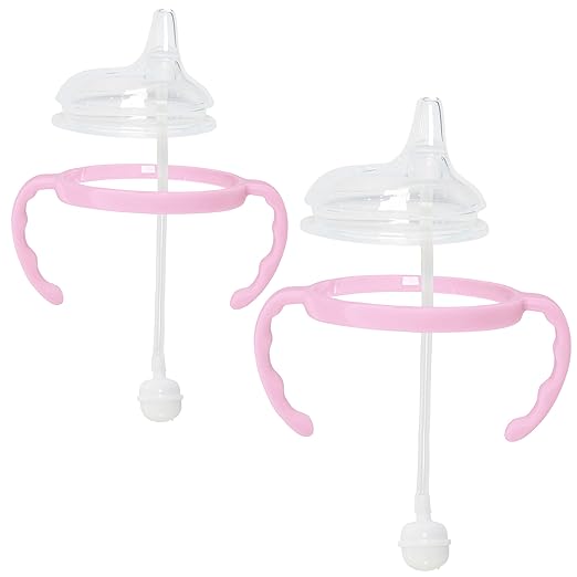 Botabee Pink Soft Spout - Transition Sippy Cup Kit for Comotomo 5 & 8 Oz Bottles - Conversion Kit Fits 5 Ounce & 8 Ounce Bottles - Baby Bottle Nipple with Weighted Straw & Bottle Handles (Pack of 2)