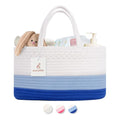 Baby Diaper Caddy Organizer, Extra Large Cotton Rope Nursery Diaper Basket, Changing Table Organizer, Portable Tote Bag with Divider, Car Storage, Baby Shower Gifts for Newborn Boys - Blue