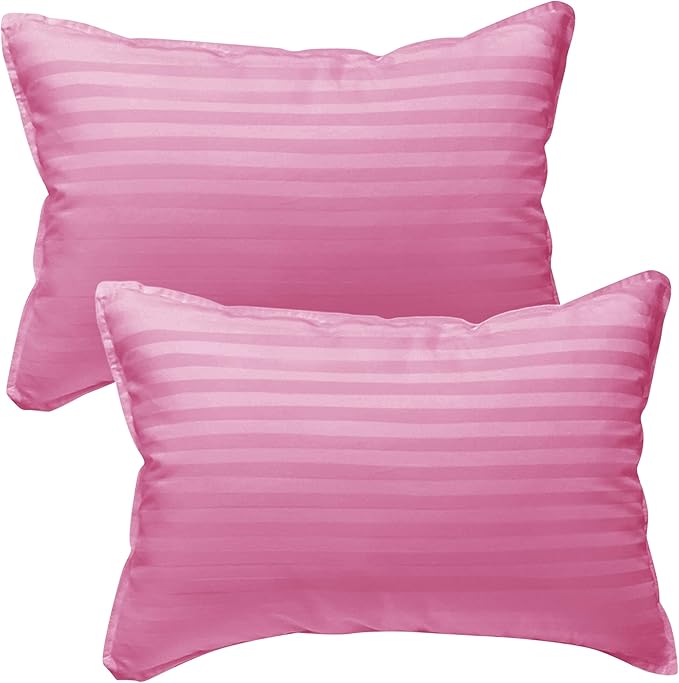 kinder Fluff Children Pillows (2X) - The Only Twin Pillows for Kids 300T Cotton Shell & Down Alternative Fill - Ideal for Travel, Bedding Set & Floor Cushions (16x24in - Pink)