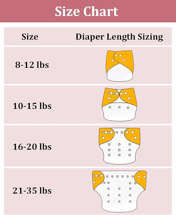 babygoal AWJ Cloth Diapers with Tummy Panel Pack of 13, 6 Diaper Cover with 6 Inserts and Wet Dry Bag, Adjustable Washable Reusable for Baby Girls and Boys