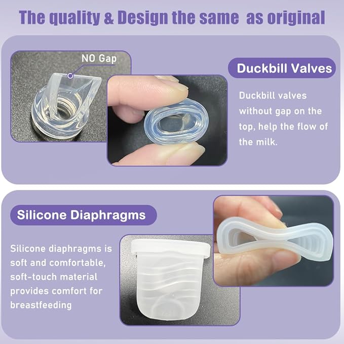 2pcs Duckbill Valves and 2pcs Silicone Diaphragms Compatible with Lansinoh Discreet Duo, eufy E10 S1 S1 Pro,NCVI Nuliie NICEGREEN Life S32 Breast Pump Replacement Parts, S32 Breast Pump Accessories