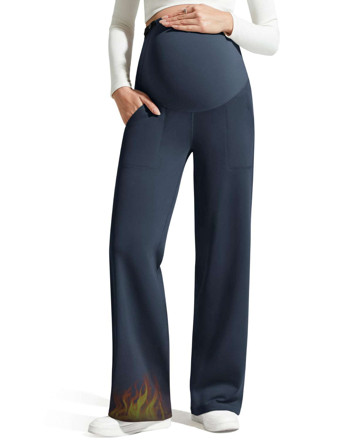 G4Free Pregnancy Pants for Women Thermal Sweatpants,Dark Blue,M,Petite