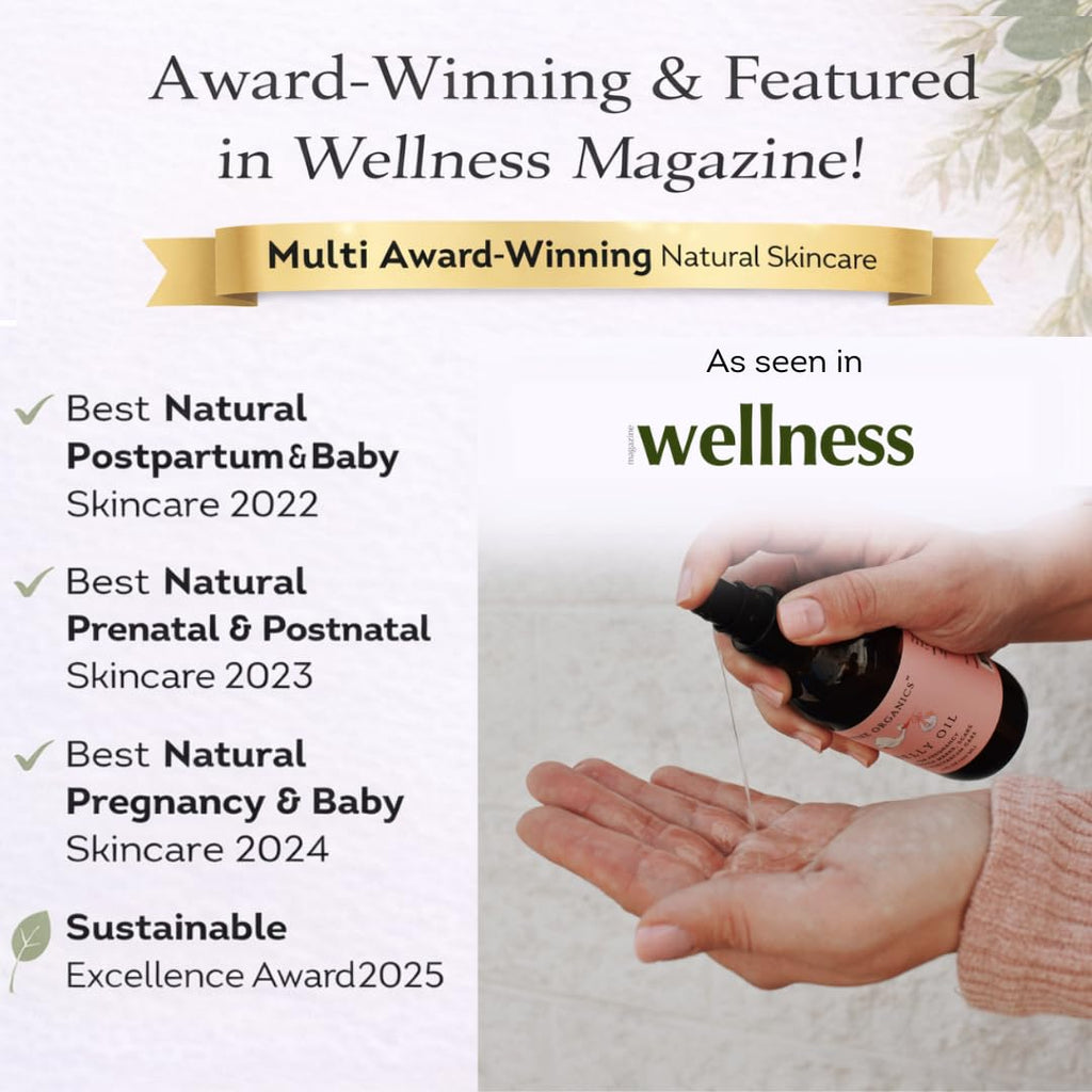 Irene Organics Organic Belly Oil for Pregnancy & Postpartum – Lightweight, Non-Greasy Stretch Mark Support Oil – Hydrating Vitamin E Bump Serum, Unscented & Pregnancy Safe