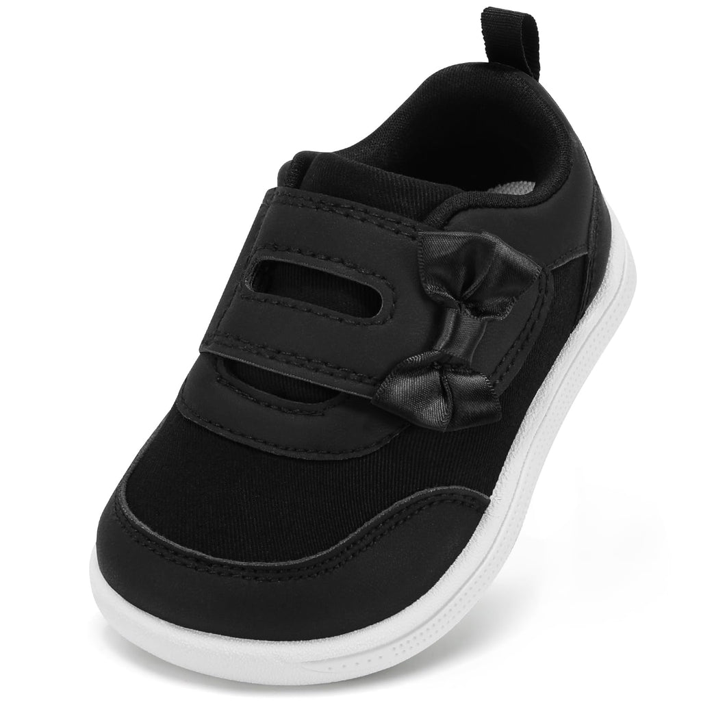 Toddler Shoes Girls Wide Toe Box Barefoot Baby Sneaker Black Bow Size 10