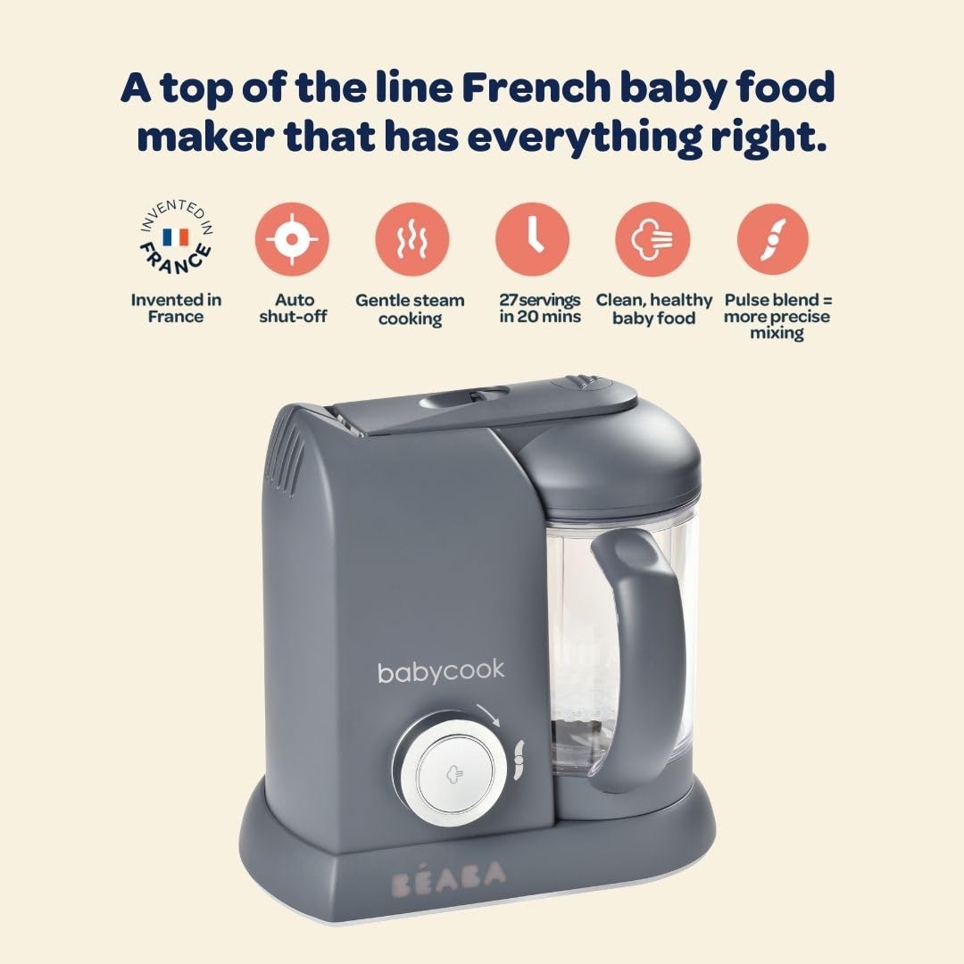 BEABA Babycook Solo 4 in 1 Baby Food Maker, Puree Steamer and Blender for Purees, Grinder with Auto Steam Cooking, Lrg Capacity 4.5 Cups 27 Servings in 20 Mins, Oat