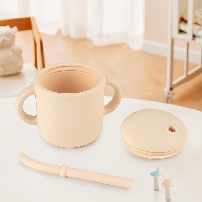 Silicone Baby Cup with Straw, Straw Cup for 6 months+ old, Leak Proof Silicone Baby Training Cup 6 fl oz (Blush)