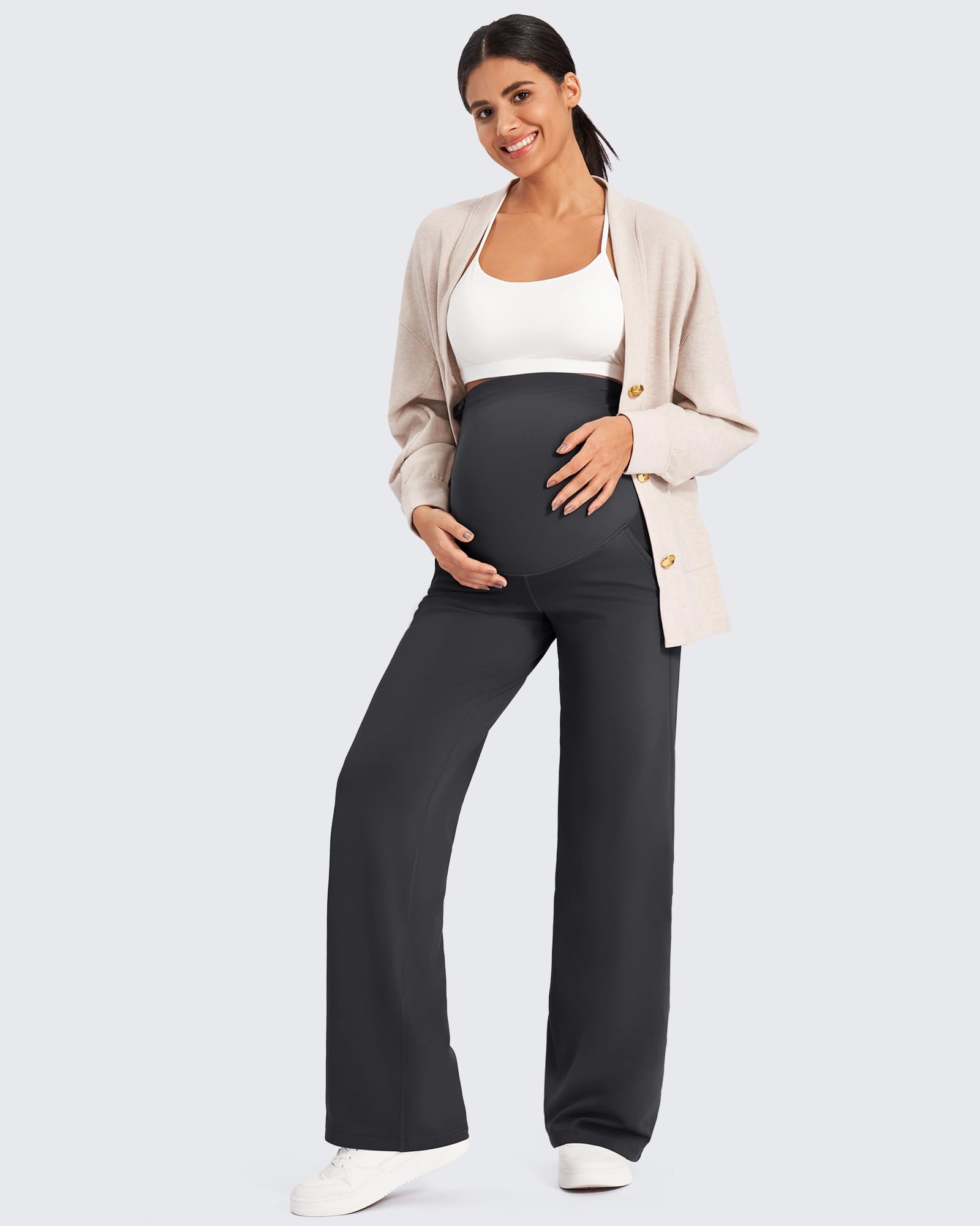G4Free Pregnancy Pants for Women Maternity Work Pants,Black,XS,Petite