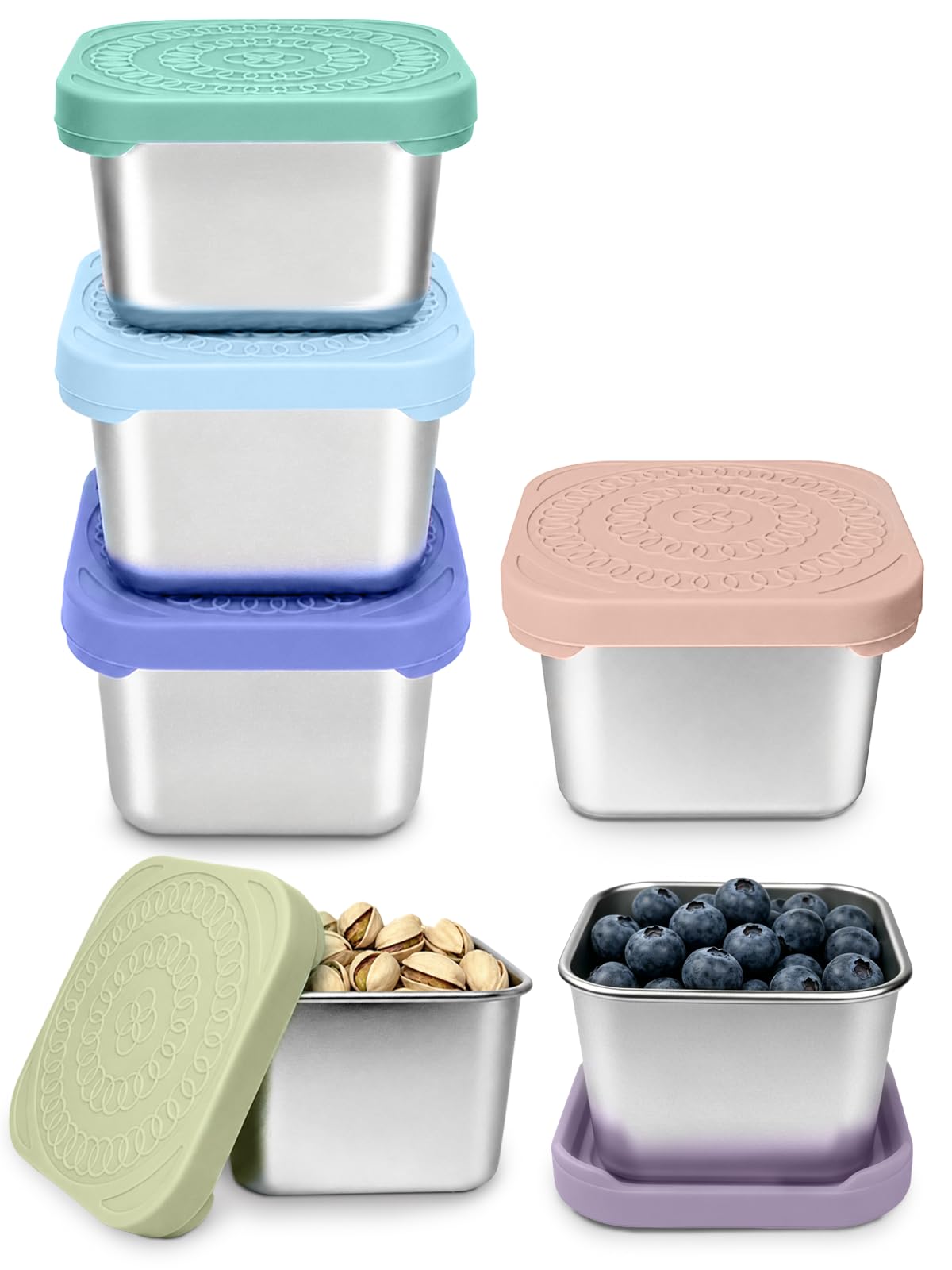 HTEVW 6 Pack Stainless Steel Snack Containers for Kids, 6 oz Food Container