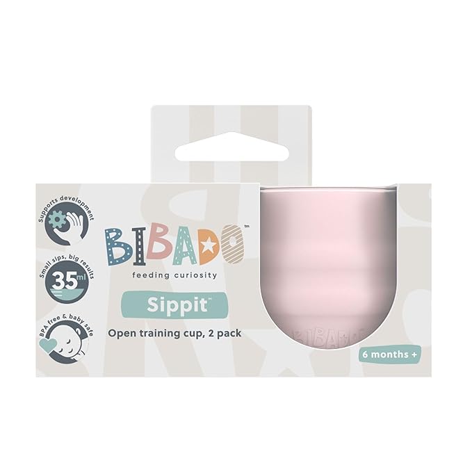 BIBaDO - Sippit Silicone Baby Cup, Blush (2-Pack) - Open Training Silicone Cups - Soft, Non Slip Grip, Weighted Base - Durable, Dishwasher Safe, BPA Free - Toddler Cups - Baby Essentials - 6 Months+