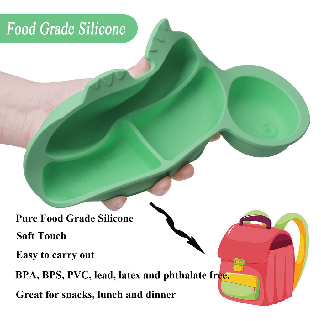 NICINGU Baby Feeding Utensils Sets with Spoon and Forks 6 Pcs/Set Divided Silicone Suction Plates for Toddler Kids,Baby Feeding Dish BPA Free Microwave Dishwasher Safe-Green Pink Tortoise Sets