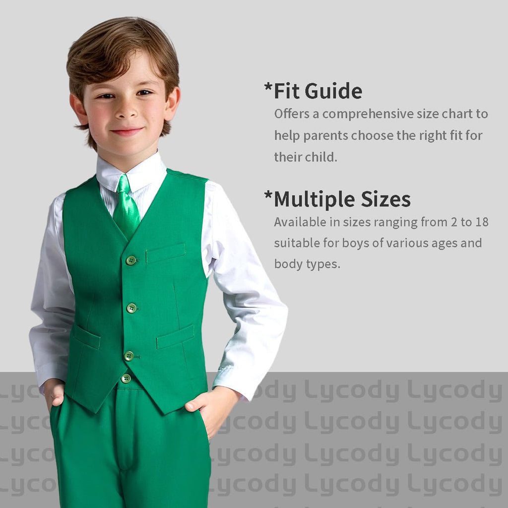 Lycody Boys Suit Vest Set Formal Dress Suits Wedding Outfit, Green, 5T