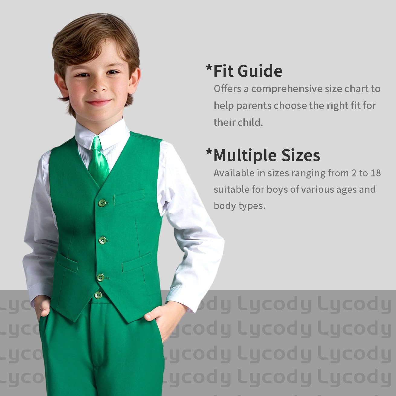 Lycody Boys Suit Vest Set Formal Dress Suits Wedding Outfit, Green, Size 16