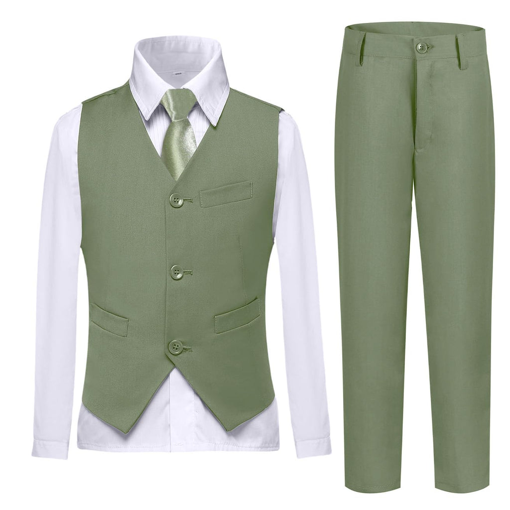 Boys Suit Vest Set Formal Dress Suits Wedding Outfit, Sage Green, Size 6