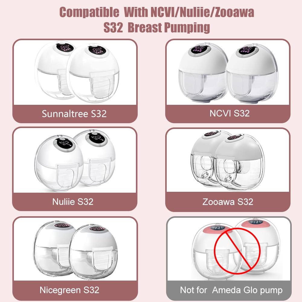 Two Full Sets Breast Pump Parts with 24mm Flange Compatible with NCVI/Nuliie/NICEGREEN Life/Zooawa S32 Breast Pump Replacement Parts,S32 Pump Parts,Extra Duckbill Valve&Diaphragm