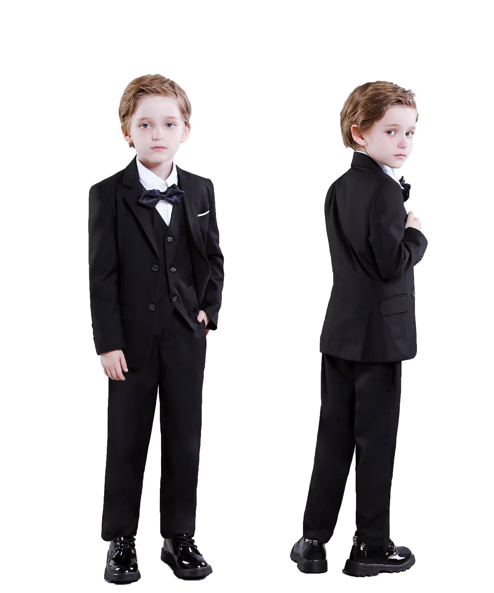 Boys Suit Slim Fit Outfit Suits Kids 6 Piece Jacket Vest Pants Black 6